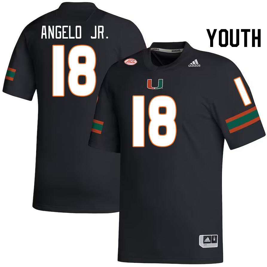 Youth #18 Aristides Angelo Jr. Miami Hurricanes College Football Jerseys Stitched-Black - Click Image to Close